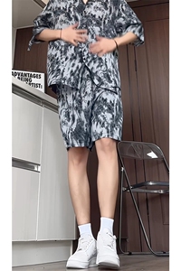 短袖衬衫男+短裤男潮流休闲套装男M-5XL大码TZ78708P50控98模特图图片