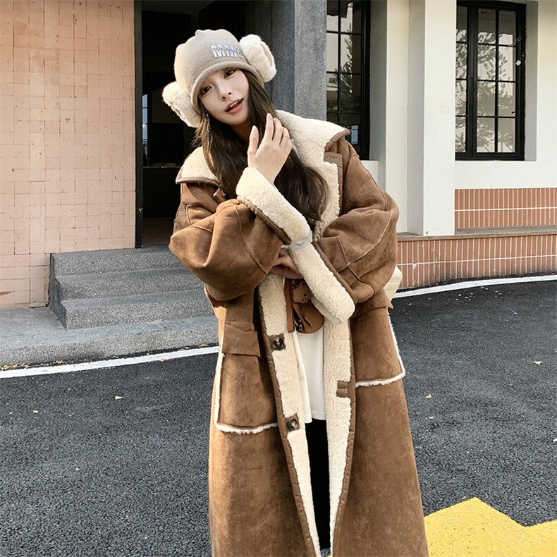 韩系氛围感两面穿麂皮绒羊羔毛外套女冬季长款加厚皮毛一体大衣潮图片