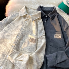 8XL-M秋冬款加绒加厚衬衫男做旧脏脏保暖外套大码衬衣CS29002P65，男装衬衫，电商B312