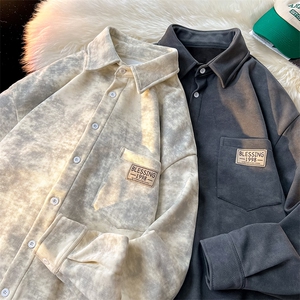 8XL-M秋冬款加绒加厚衬衫男做旧脏脏保暖外套大码衬衣CS29002P65图片