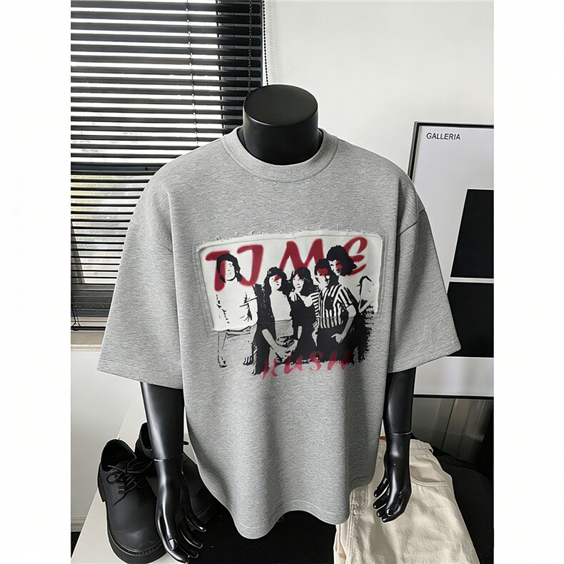 现货-原创-毛圈面料反拼印花短袖美式T恤宽松1016-1T340P37K68，男装T恤，星座1016-1（原电商B408-1）