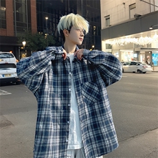 衬衫男秋季新款港风宽松大码磨毛格子长袖衬衣CS601-特P27，男装衬衫，星座214-3