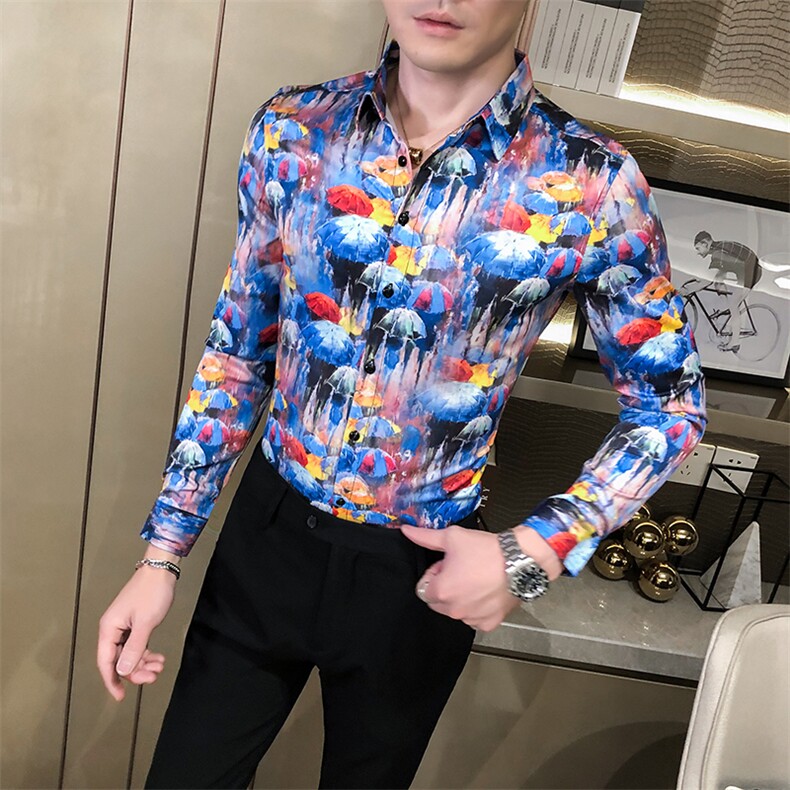 2021春秋男衬衫英伦长袖上衣印花男装韩版修身四季潮流衬衣H627-P55,男装衬衫,星座419（原A233）