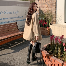 卡其色风衣外套女2025春季新款韩系英伦风小个子宽松休闲气质大衣，女装风衣，2C261