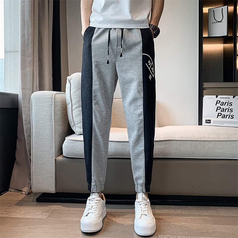 浅灰2023春装精神小伙九分裤男青年束脚运动卫裤潮K48-P60 控88图片