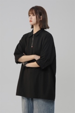 PL9053/P35冰丝短袖POLO衫男夏季宽松纯色上衣美式潮牌半拉链t恤，男装Polo衫，电商A141