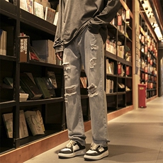牛仔裤男春夏款高街美式复古显瘦宽松直筒阔腿裤子ins潮743-P45，男装牛仔裤，电商A178