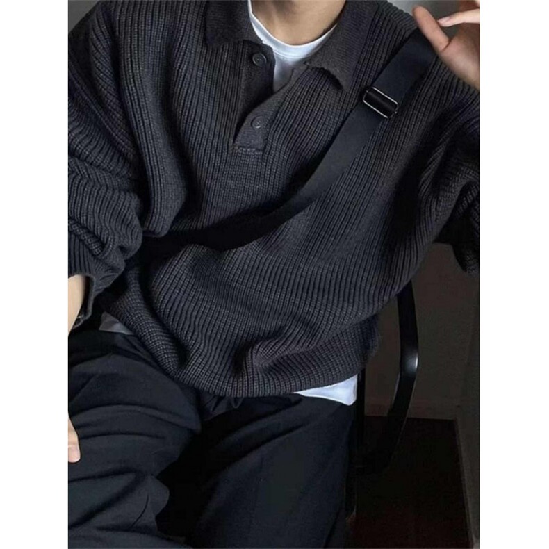 韩系Polo领毛衣男秋冬宽松翻领针织衫上衣高级感慵懒外套M34,男装针织衫/毛衣,星座1116A（原606A-3）