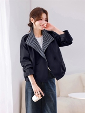 拼接撞色短风衣外套女2026新款，禁止低价，女装风衣，鑫源服饰