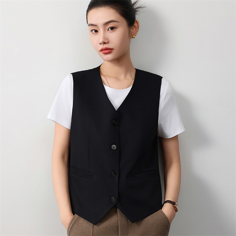 四季通用时尚简约休闲商务通勤高级感复古黑扣马甲,女装马甲,明成直播供货