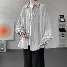 8XL-M人字纹小香风衬衫男生春秋衬衣宽松慵懒垂感外套CS29008P45，男装衬衫，电商B312