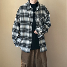 现货-春秋长袖格子衬衫宽松潮牌休闲内搭衬衣-AC23086-特批P58，男装衬衫，电商A351