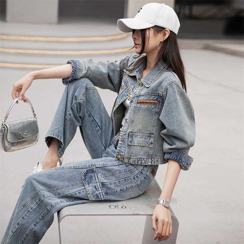 牛仔外套女洋气减龄显瘦春秋装2025新款轻熟风时尚气质两件套套装,女装套装/套裙,江南女神