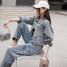 牛仔外套女洋气减龄显瘦春秋装2025新款轻熟风时尚气质两件套套装，女装套装/套裙，江南女神