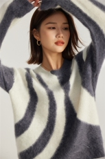 秋冬季羊绒休闲百搭时尚嵌花拉毛圆领羊绒衫，女装羊绒衫，英集羊绒