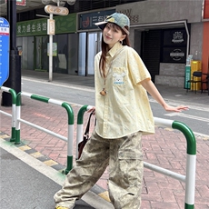 CEDY潮牌可爱趣味小兔短袖衬衫男女宽松慵懒风设计感vintage衬衣，男装衬衫，星座1210-1