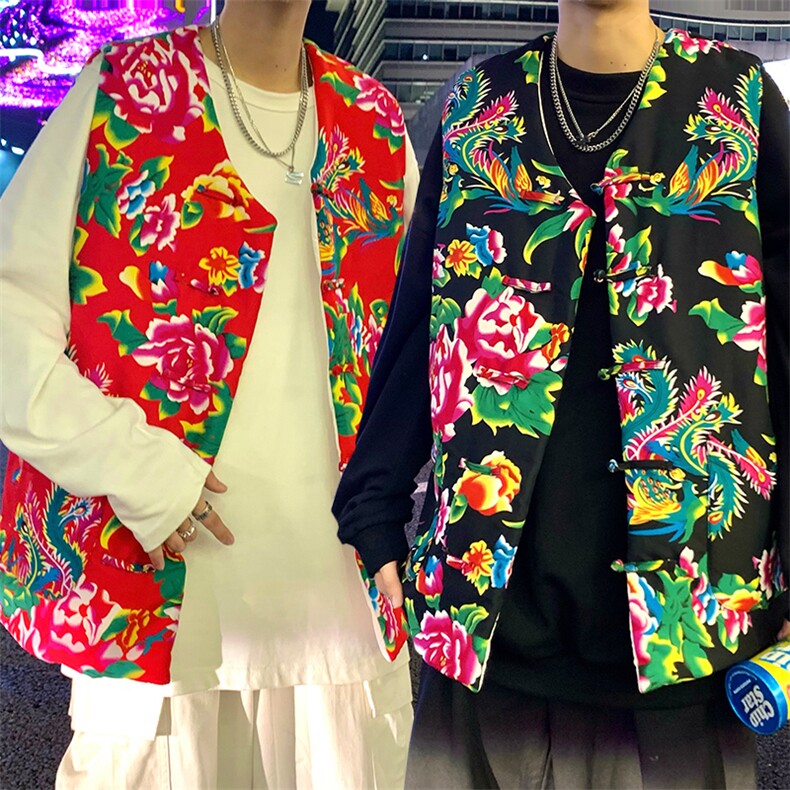 MJ203秋新东北大花盘扣马甲大码男女装学生青少年棉坎肩潮背心男图片