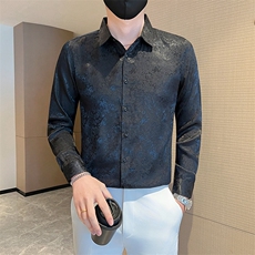 黑社会小伙店主风男士长袖修身花衬衫301A-1/CS509/P55，男装衬衫，星座301A-1
