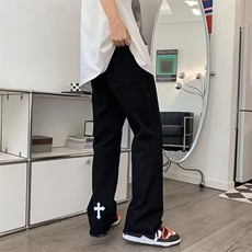 牛仔裤男ins潮牌高街百搭十字架直筒裤夏季宽松阔腿裤子N101/P40，男装牛仔裤，星座506