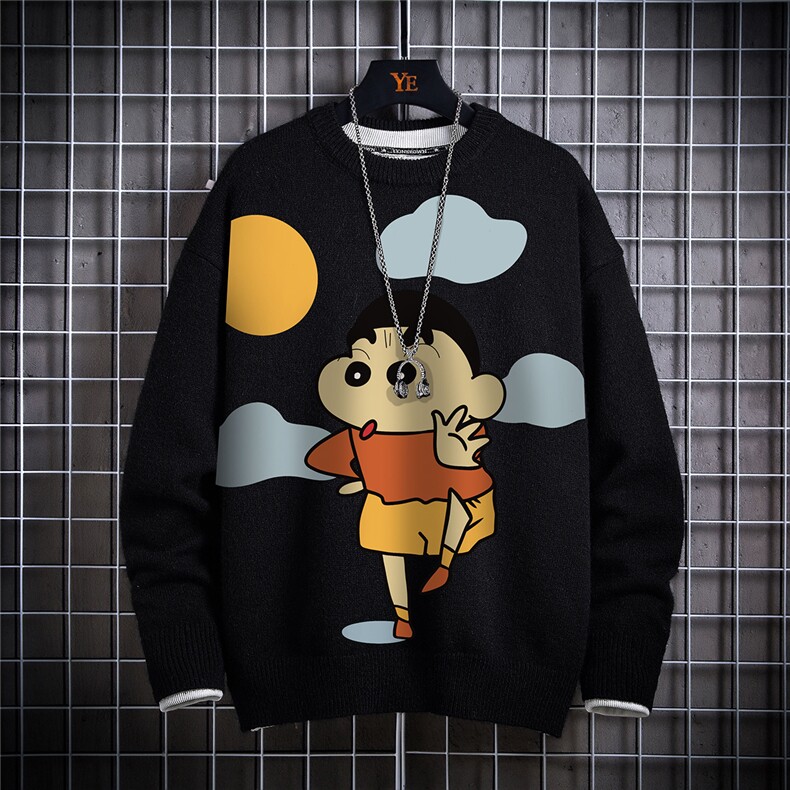 1日系圆领宽松中性情侣潮流大码M-5XL印花毛衣男7782P55加绒P70，男装针织衫/毛衣，星座226-2