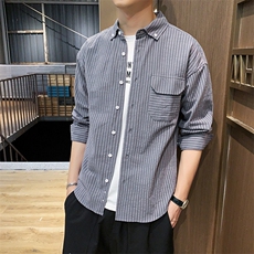 2023秋装新款男生条纹衬衫印花港风平铺衬衣1903-P45，男装衬衫，电商A128