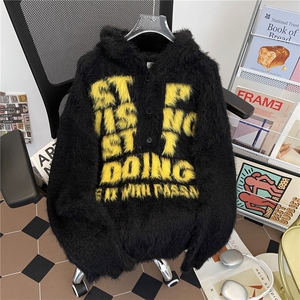 软糯慵懒风绒连帽毛衣男女秋冬季美式宽松情侣针织衫潮MZ898-P58图片