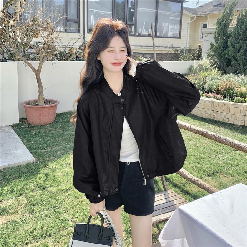 已出货春装新款~圆领皮衣外套女1楼南36-39吾爱衣-A05-P145-K258,女装皮衣,1C083