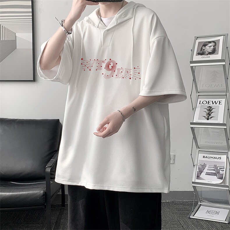 LD54442-P45NASA 连帽短袖t恤男大码胖子带帽五分袖中袖图片