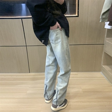 裤口拉链欧美高街vibe牛仔裤设计感小众直筒工装裤310A-4-NZ08，男装牛仔裤，星座310A-4