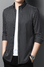 条纹衬衫长袖2023春季新款免烫男士衬衣宽松休闲潮流外套百搭服饰，男装衬衫，电商B212（原钱塘6029）