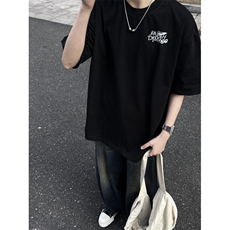 美式高街纯棉小领口短袖oversize280g重磅t恤vibe潮七分袖，男装T恤，星座310A-4
