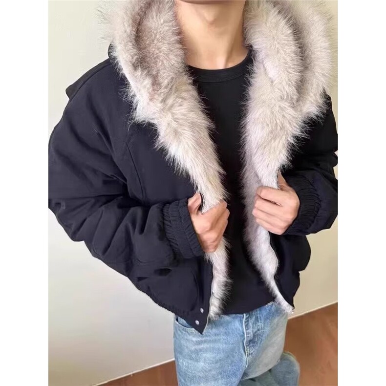 文艺百搭慵懒新款座山雕毛领短款棉衣简约潮流原宿流行时尚日系,男装棉衣,星座715-4