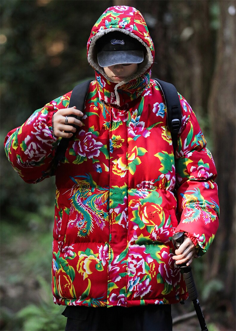 A1情侣装东北大花羊羔毛棉衣保暖防寒风汉服团队服可脱卸帽,男装棉衣,星座115A(原星座507）
