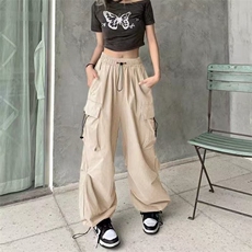 美式ins高街夏季高腰宽松显瘦百搭工装裤女抽绳束脚阔腿休闲裤子，男装工装外套，星座1210-1