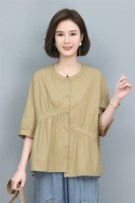 时尚拼接短袖衬衫女夏季新款宽松显瘦百搭上衣气质简约休闲衬衣，女装衬衫，叶笙衣