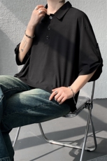 春夏新款POLO衫纯色潮流短袖T恤打底日系半袖ins风翻领短袖T恤P40，男装T恤，电商B319