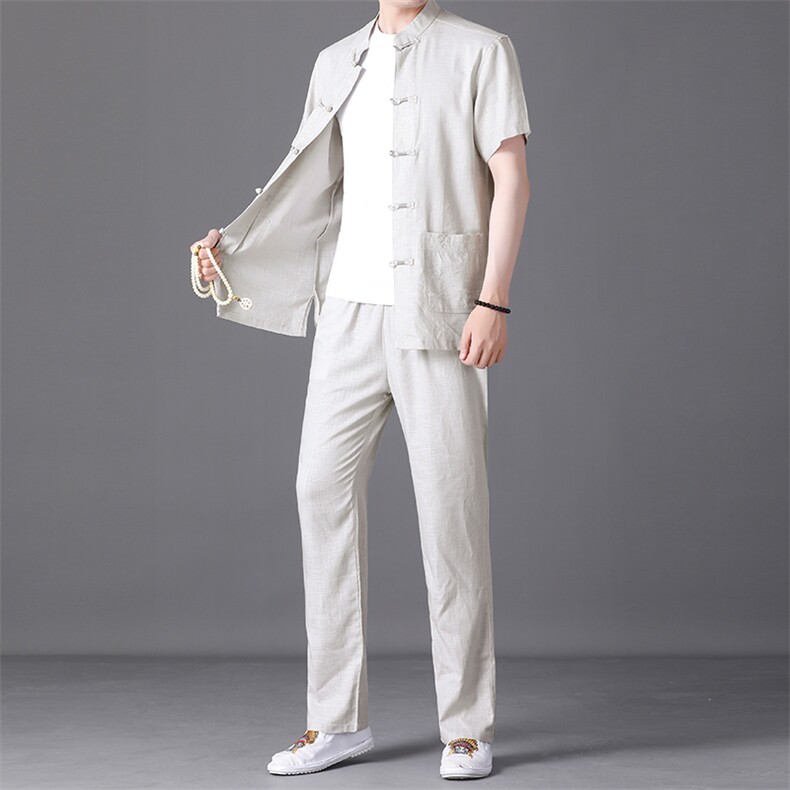 男士2023夏装套装风夏季新款短袖上衣唐装两件套潮流休闲男装图片