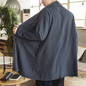 20秋季中国风开衫复古堆堆领亚麻长袖开衫防晒披风男外套D263P90图片