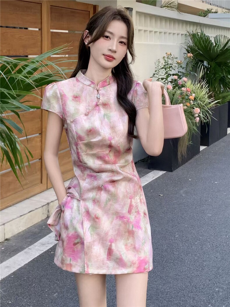 新中式印花改良旗袍裙短裤两件套女2026夏季新款时尚优雅减龄套装,女装套装/套裙,丽影随形