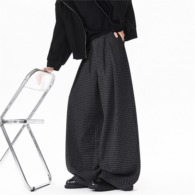 现货ZK8057-特批55控88重磅美式磨毛格子阔腿垂感直筒大码休闲裤,男装休闲裤,电商A059