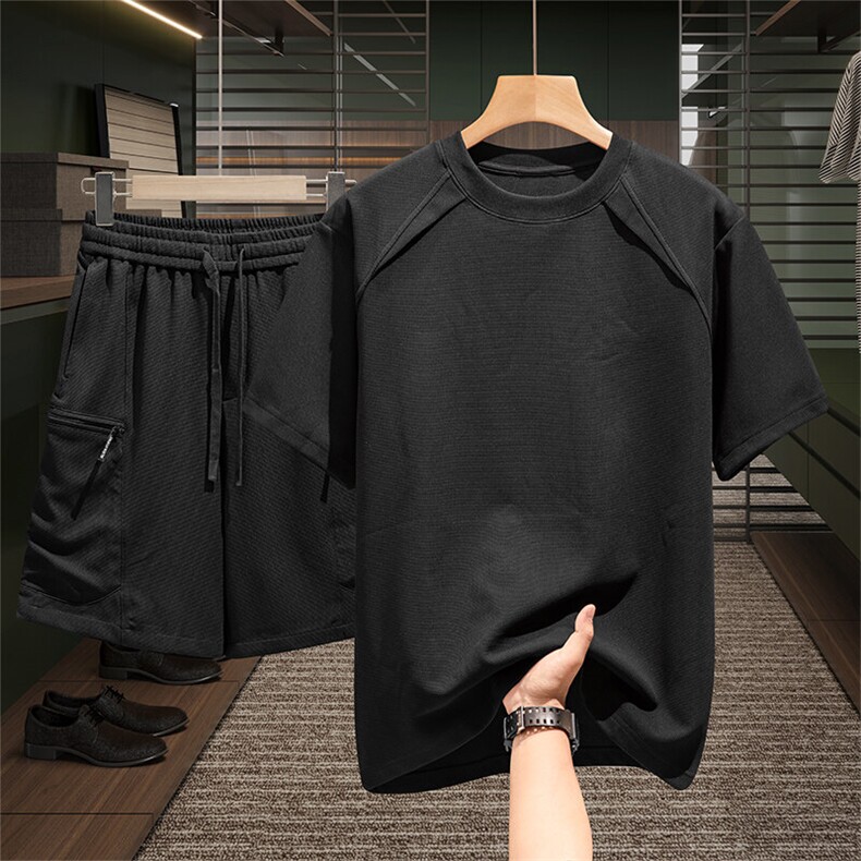 男工装套装2026新款夏季工装短裤休闲运动服两件套男装图片