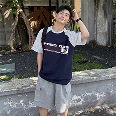 抖音得物高品质二开240克宽松纯棉美式潮牌插肩袖拼接短袖T恤，男装T恤，电商A486