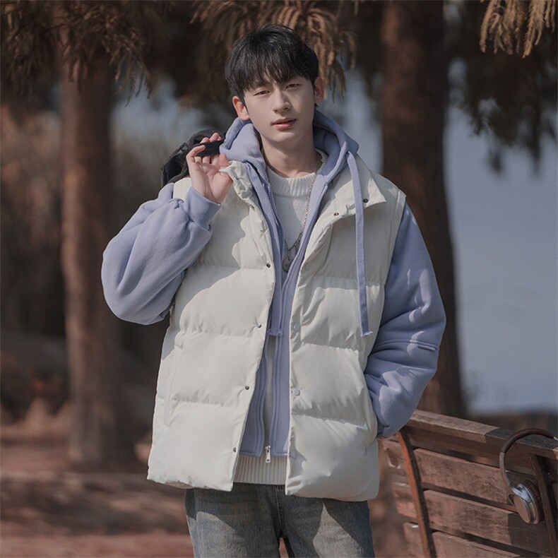 新款假两件棉服男加厚羽绒棉衣情侣款连帽拼色连帽外套M092-P75图片