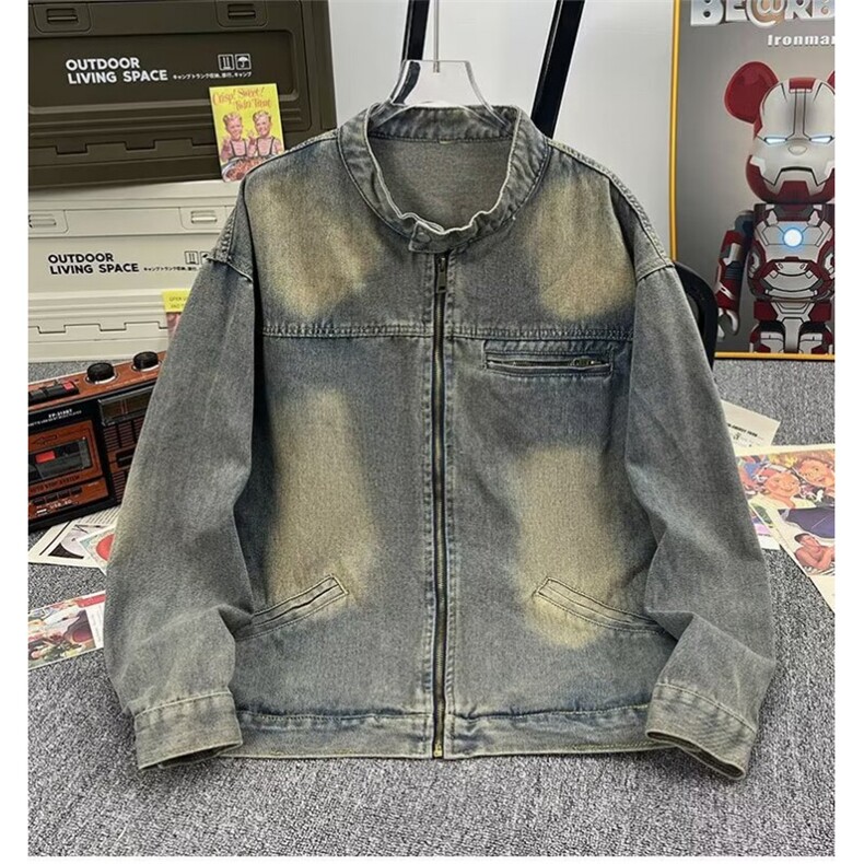 复古立领牛仔外套慵懒宽松显瘦上衣A040-P68,男装工装外套,星座1109-3