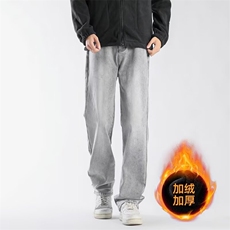 美式灰色直筒加绒男潮牌cIeanfit水洗复古长裤子K7055-1#P45网图，男装卫衣，电商B245