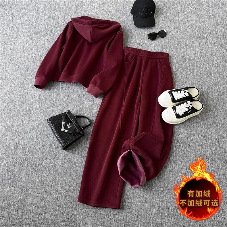 运动休闲时尚套装女秋冬新款高级感拉链开衫连帽卫衣直筒裤两件套,女装套装/套裙,江南
