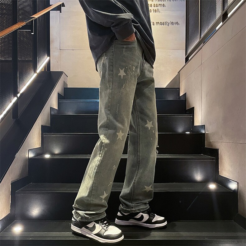 美式高街牛仔裤男女潮牌个性显高ins休闲裤B381-1/756P58,男装牛仔裤,电商B381-1