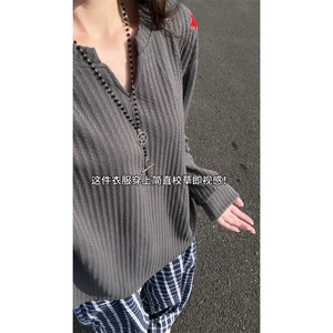 XZ809A/SYR08/特P19/控38  美式V领人民万岁万针绣花长袖T恤卫衣图片