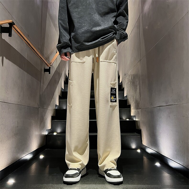 K013P45内景楼梯2024秋季新款华夫格卫裤男潮宽松学生大码长裤，男装休闲裤，电商A026-1