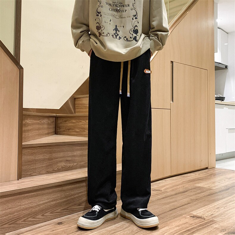 K3195-P48加绒55秋冬加厚美式潮牌灯芯绒织带垂坠感拖地休闲男裤,男装卫衣,电商A009A（原A058A）